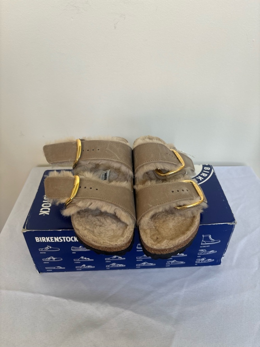 Birkenstock Arizona Big Buckle Shearling Sandals Sz 6 Eu 37 Narrow Womens NWB